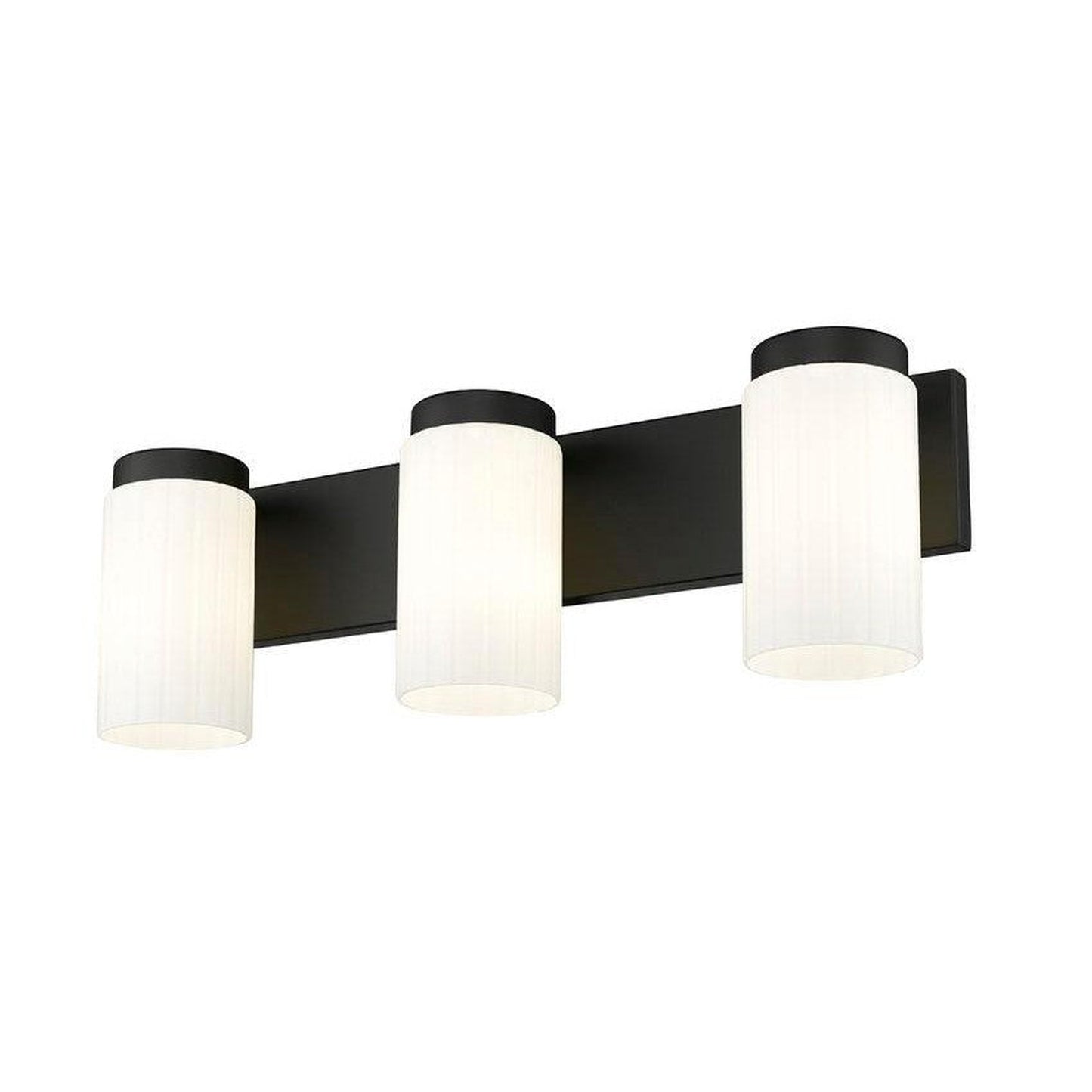 Z-Lite Burk 23" 3-Light Matte Black Steel Vanity Light With Gloss Opal Glass Shade