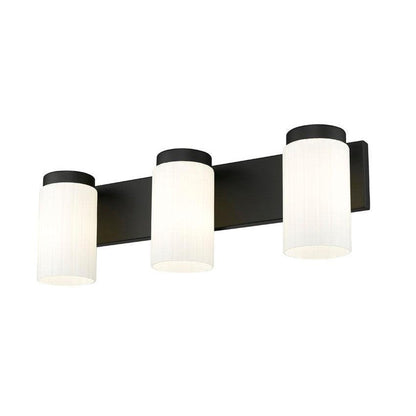 Z-Lite Burk 23" 3-Light Matte Black Steel Vanity Light With Gloss Opal Glass Shade