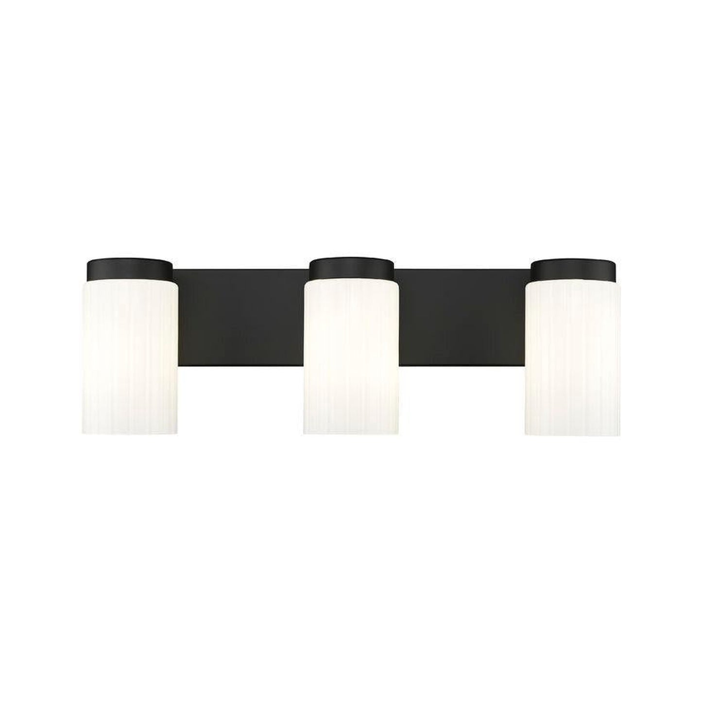 Z-Lite Burk 23" 3-Light Matte Black Steel Vanity Light With Gloss Opal Glass Shade