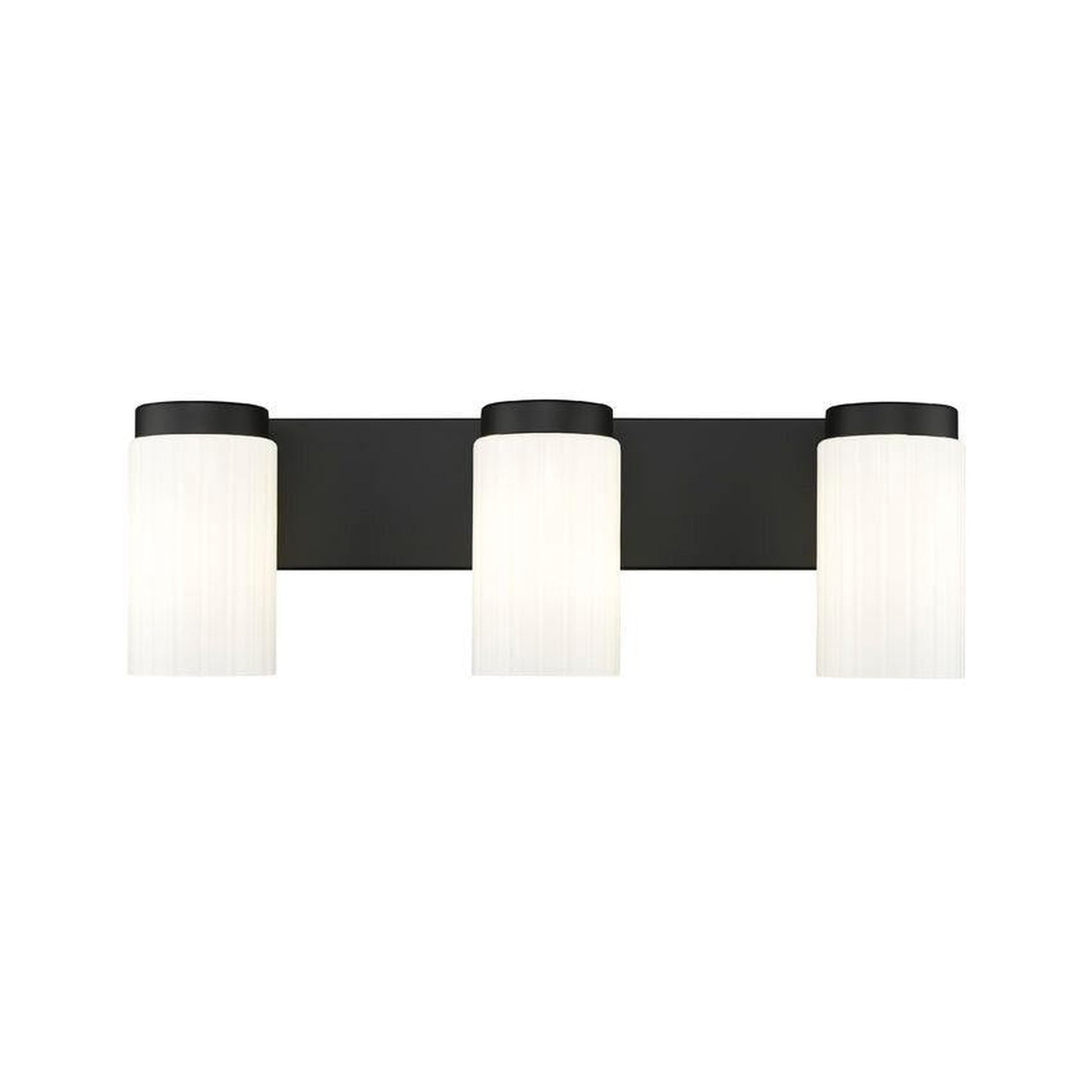 Z-Lite Burk 23" 3-Light Matte Black Steel Vanity Light With Gloss Opal Glass Shade