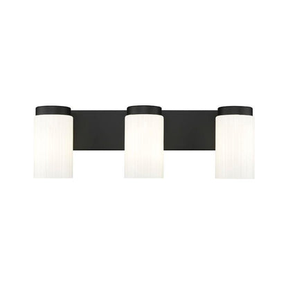 Z-Lite Burk 23" 3-Light Matte Black Steel Vanity Light With Gloss Opal Glass Shade