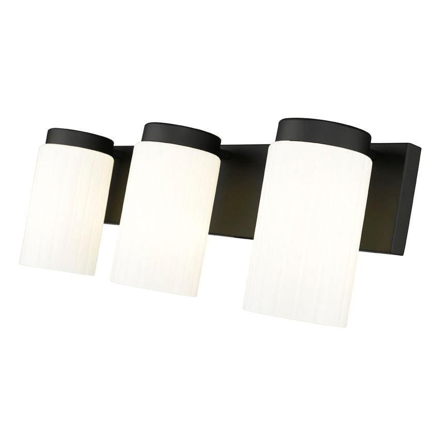 Z-Lite Burk 23" 3-Light Matte Black Steel Vanity Light With Gloss Opal Glass Shade