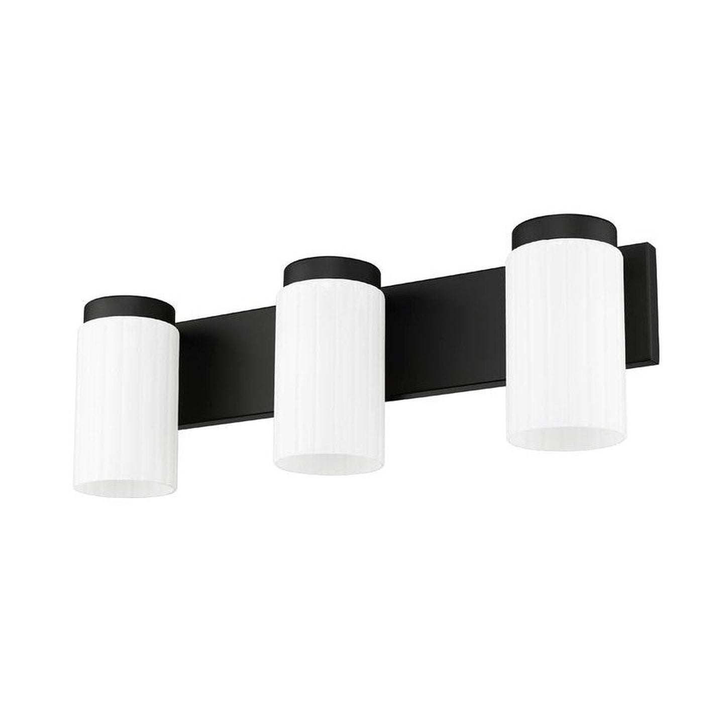 Z-Lite Burk 23" 3-Light Matte Black Steel Vanity Light With Gloss Opal Glass Shade