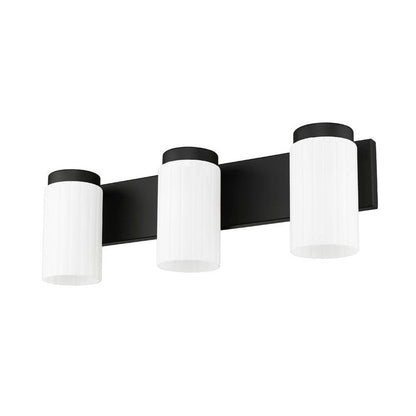 Z-Lite Burk 23" 3-Light Matte Black Steel Vanity Light With Gloss Opal Glass Shade