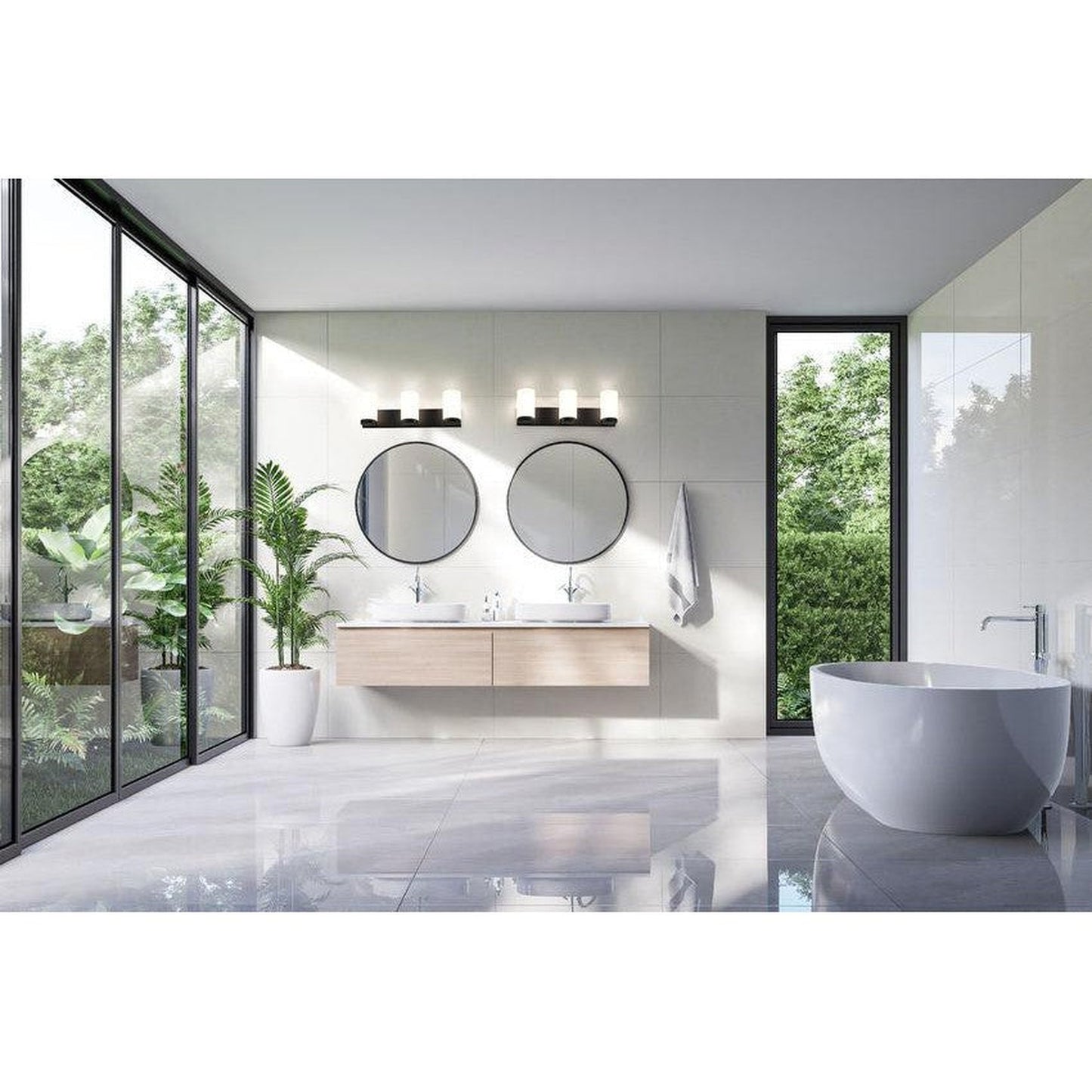 Z-Lite Burk 23" 3-Light Matte Black Steel Vanity Light With Gloss Opal Glass Shade