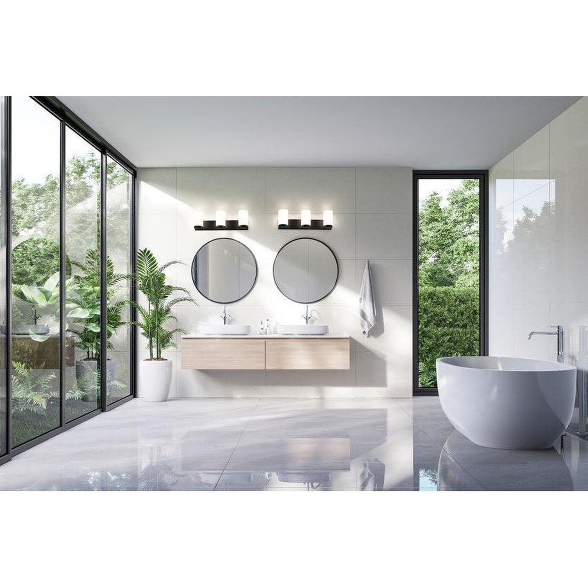 Z-Lite Burk 23" 3-Light Matte Black Steel Vanity Light With Gloss Opal Glass Shade