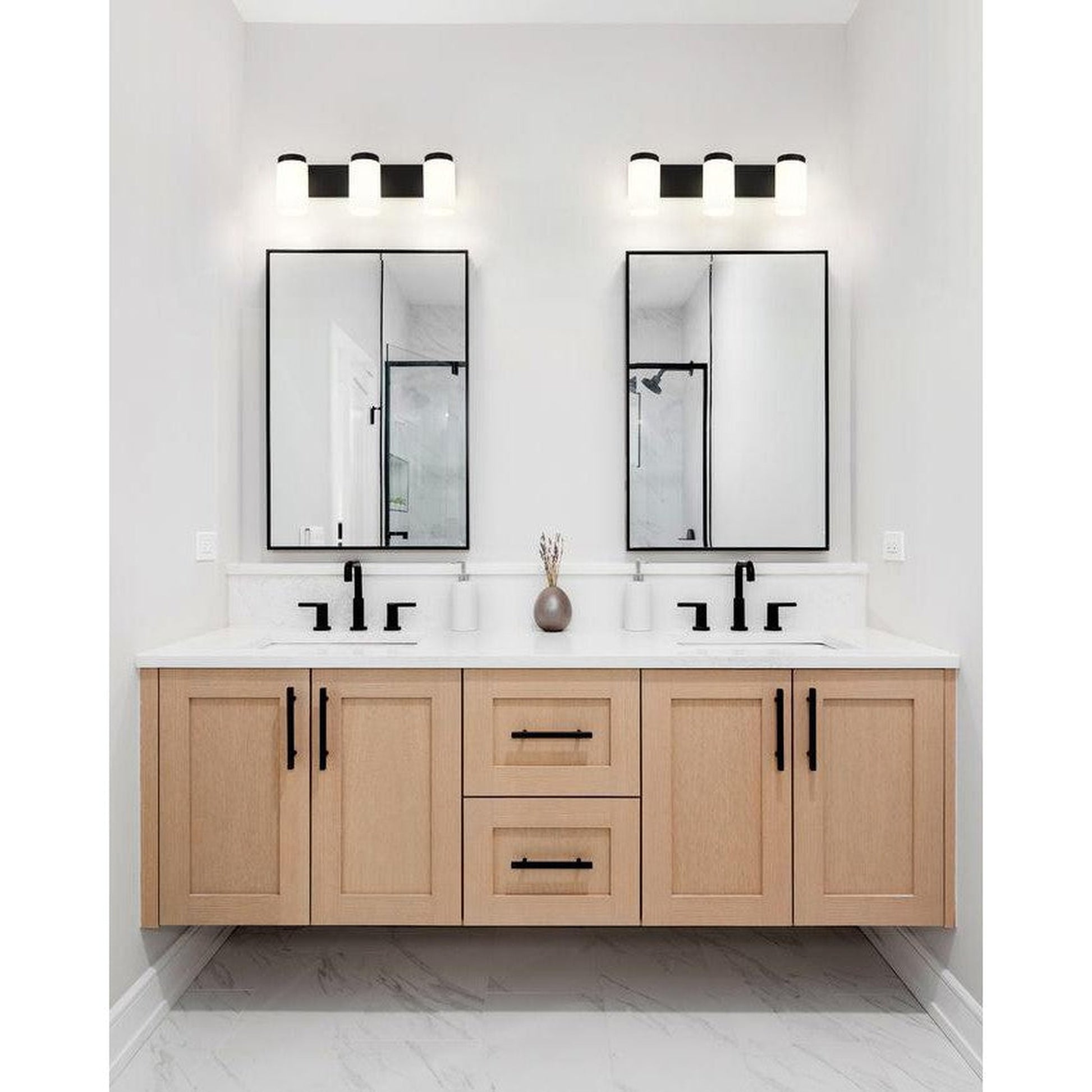 Z-Lite Burk 23" 3-Light Matte Black Steel Vanity Light With Gloss Opal Glass Shade