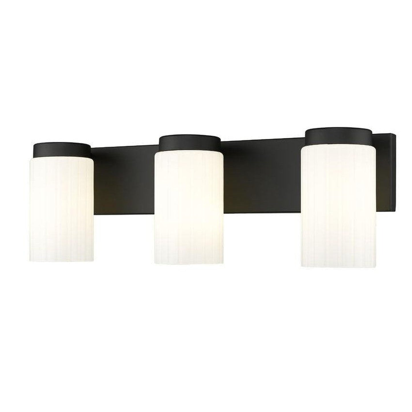 Z-Lite Burk 23" 3-Light Matte Black Steel Vanity Light With Gloss Opal Glass Shade