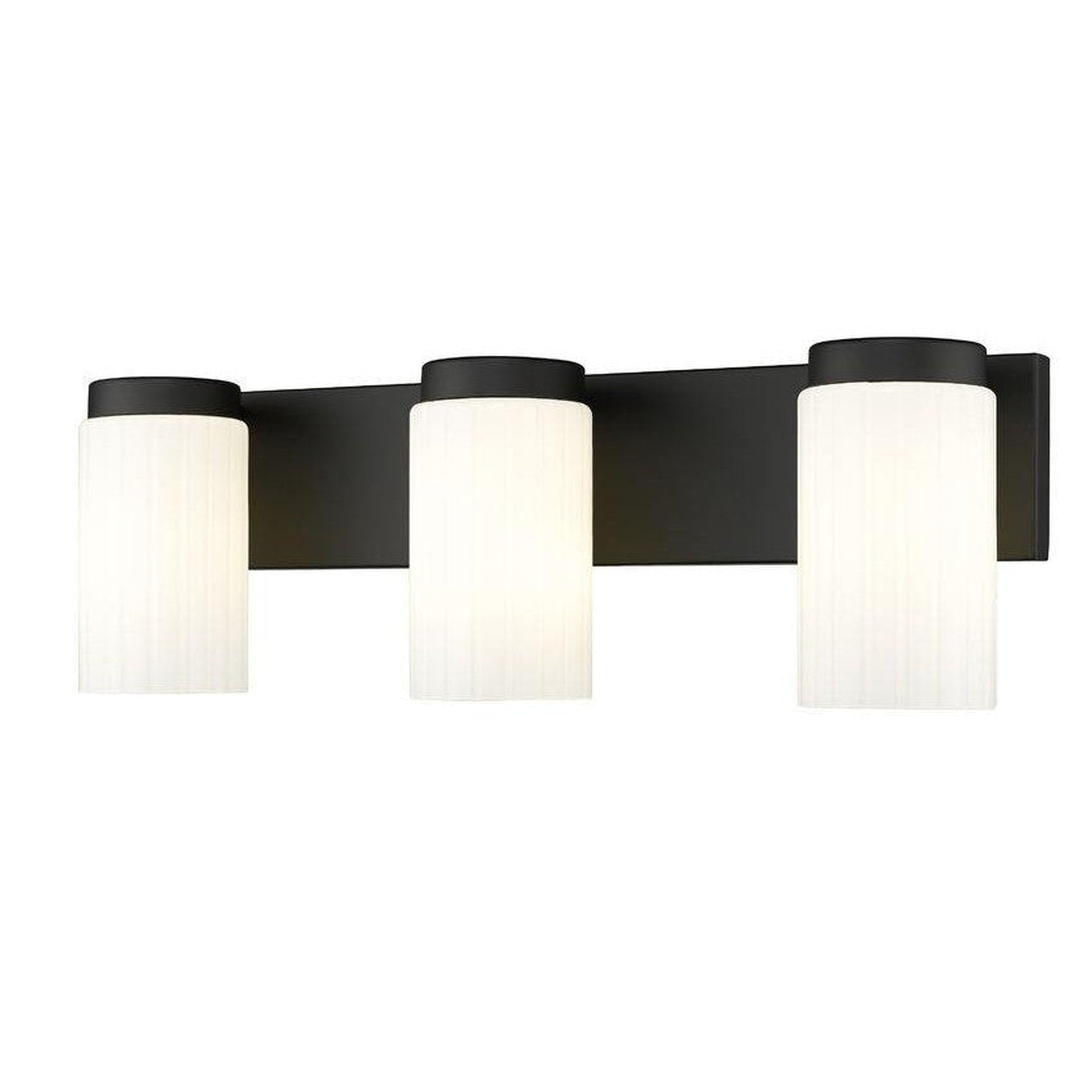 Z-Lite Burk 23" 3-Light Matte Black Steel Vanity Light With Gloss Opal Glass Shade