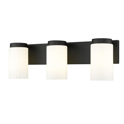 Z-Lite Burk 23" 3-Light Matte Black Steel Vanity Light With Gloss Opal Glass Shade
