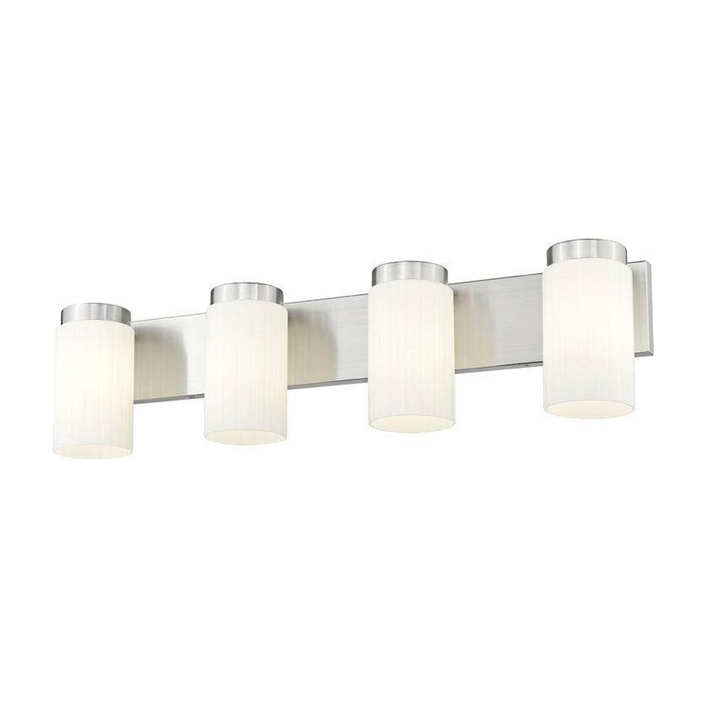Z-Lite Burk 30" 4-Light Brushed Nickel Steel Vanity Light With Gloss Opal Glass Shade