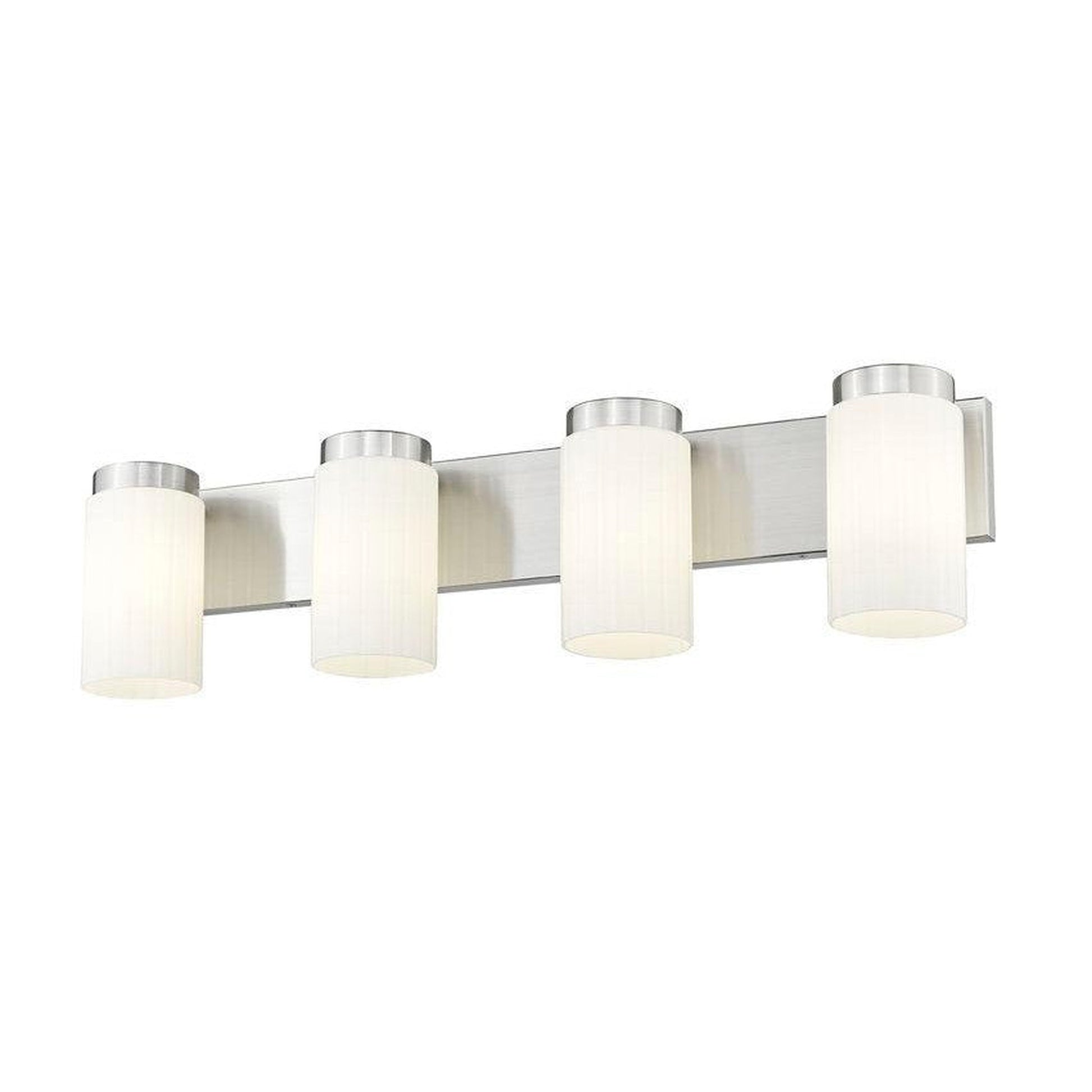 Z-Lite Burk 30" 4-Light Brushed Nickel Steel Vanity Light With Gloss Opal Glass Shade