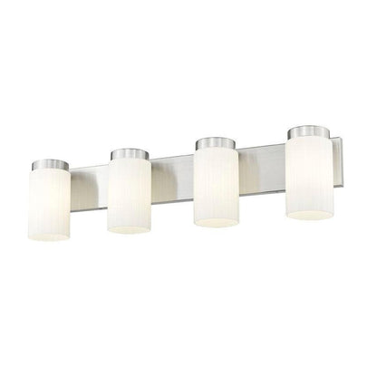 Z-Lite Burk 30" 4-Light Brushed Nickel Steel Vanity Light With Gloss Opal Glass Shade