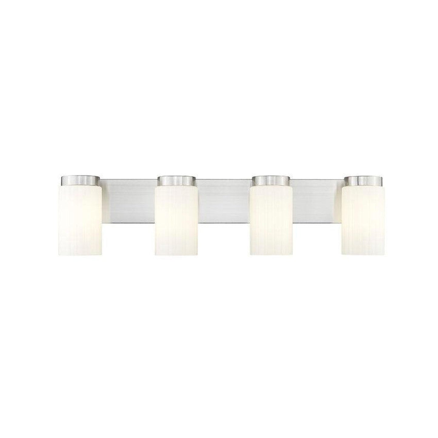 Z-Lite Burk 30" 4-Light Brushed Nickel Steel Vanity Light With Gloss Opal Glass Shade