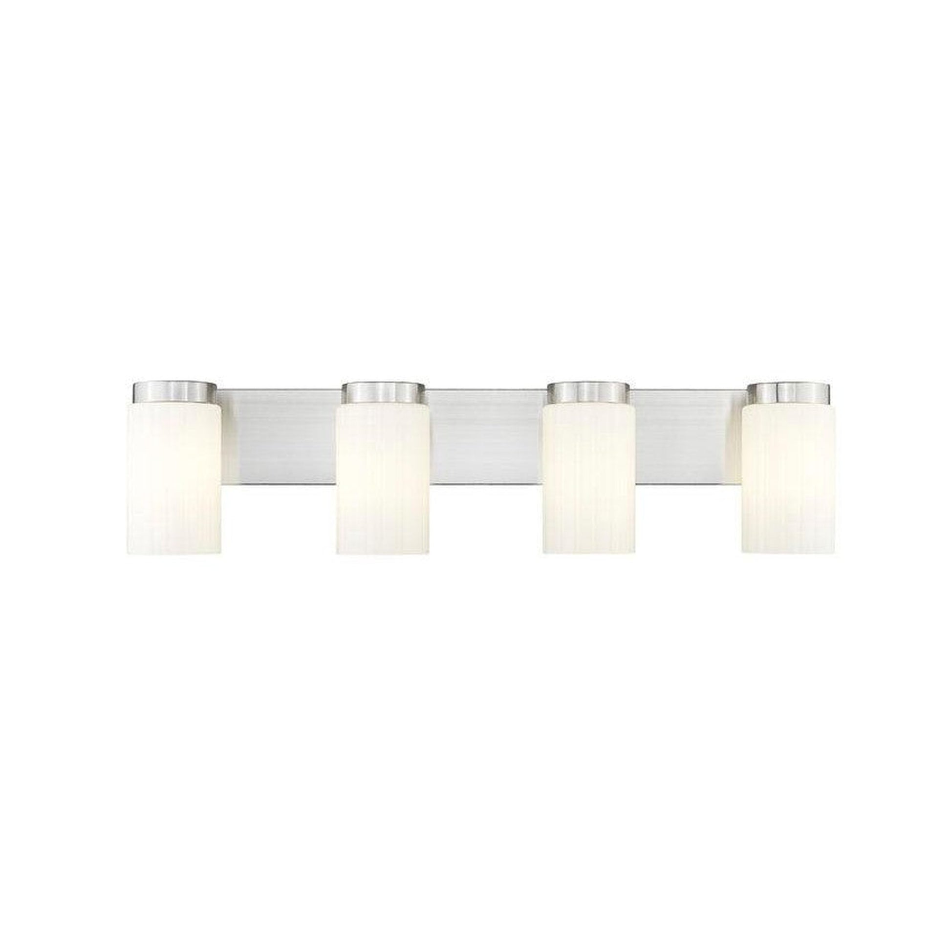 Z-Lite Burk 30" 4-Light Brushed Nickel Steel Vanity Light With Gloss Opal Glass Shade