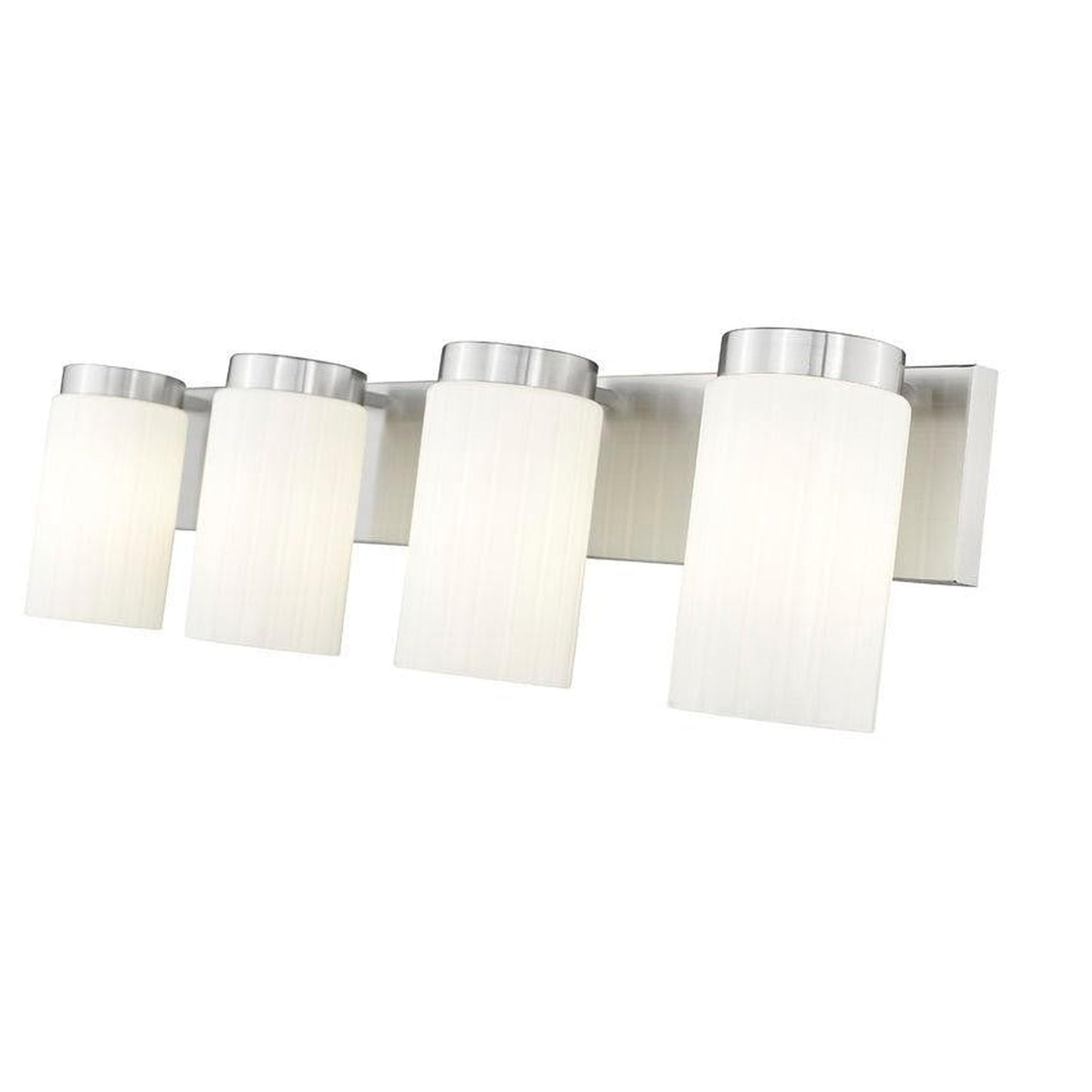 Z-Lite Burk 30" 4-Light Brushed Nickel Steel Vanity Light With Gloss Opal Glass Shade
