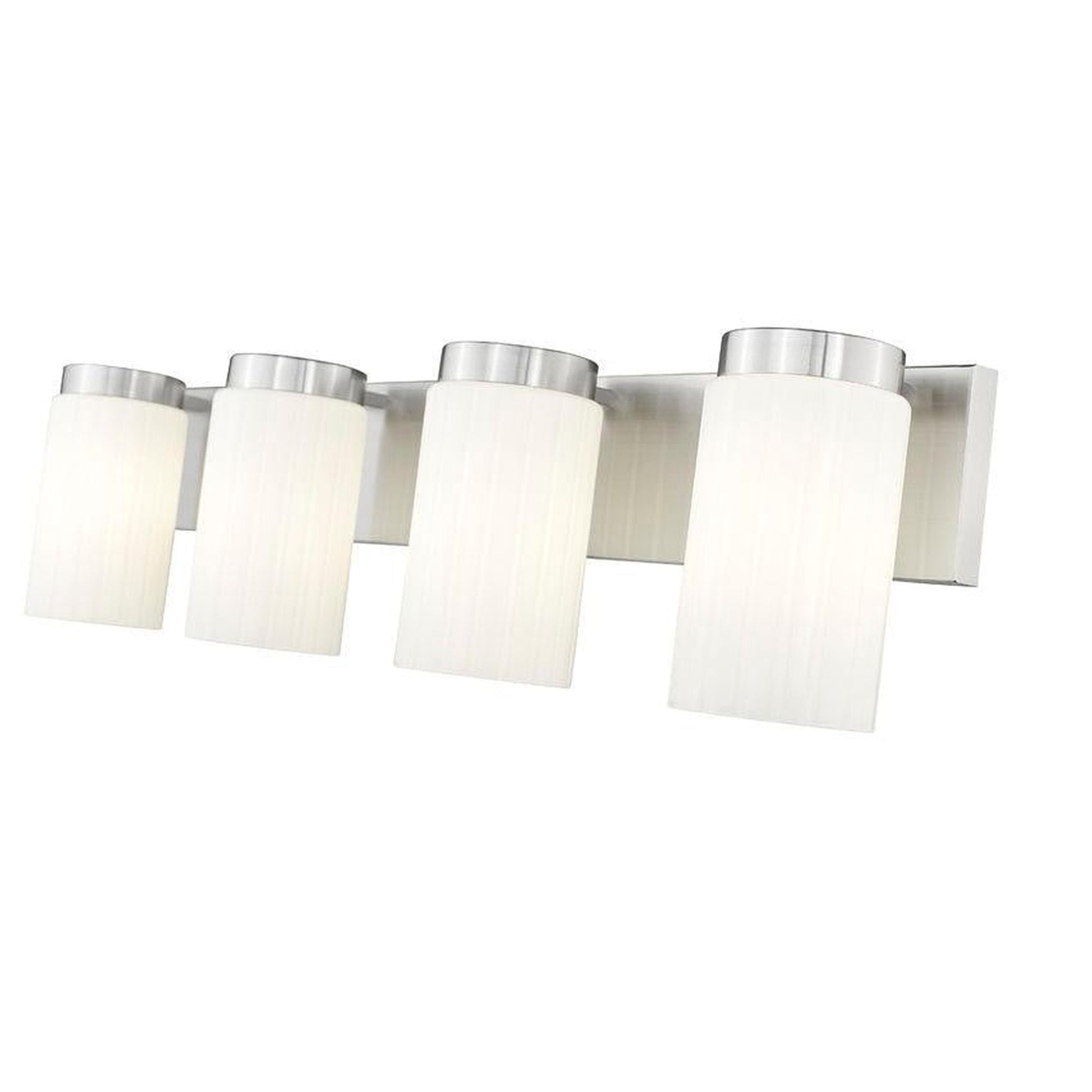 Z-Lite Burk 30" 4-Light Brushed Nickel Steel Vanity Light With Gloss Opal Glass Shade