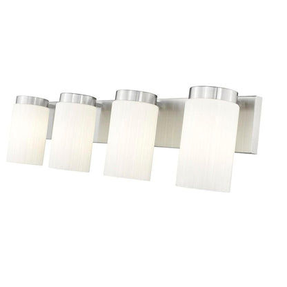 Z-Lite Burk 30" 4-Light Brushed Nickel Steel Vanity Light With Gloss Opal Glass Shade