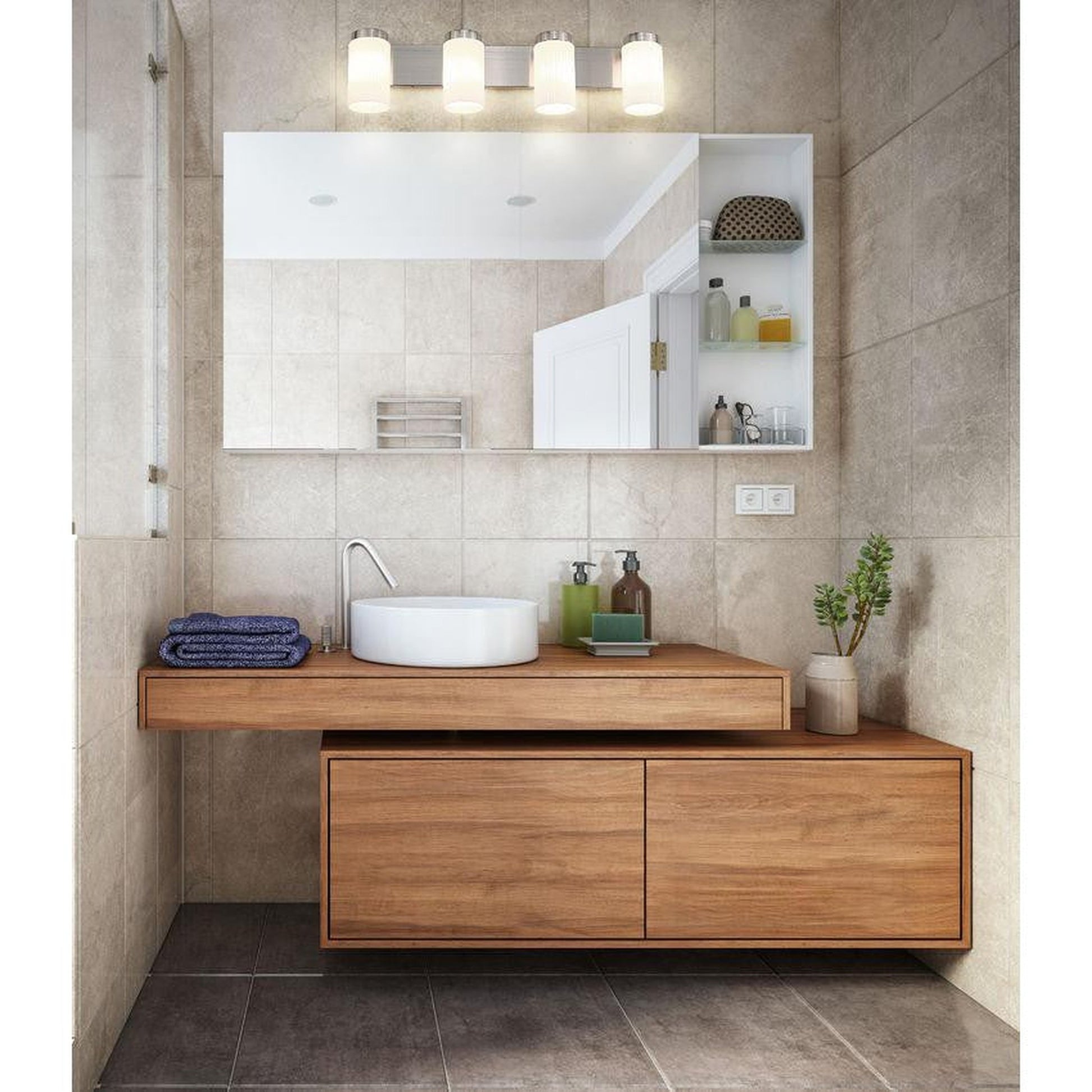 Z-Lite Burk 30" 4-Light Brushed Nickel Steel Vanity Light With Gloss Opal Glass Shade