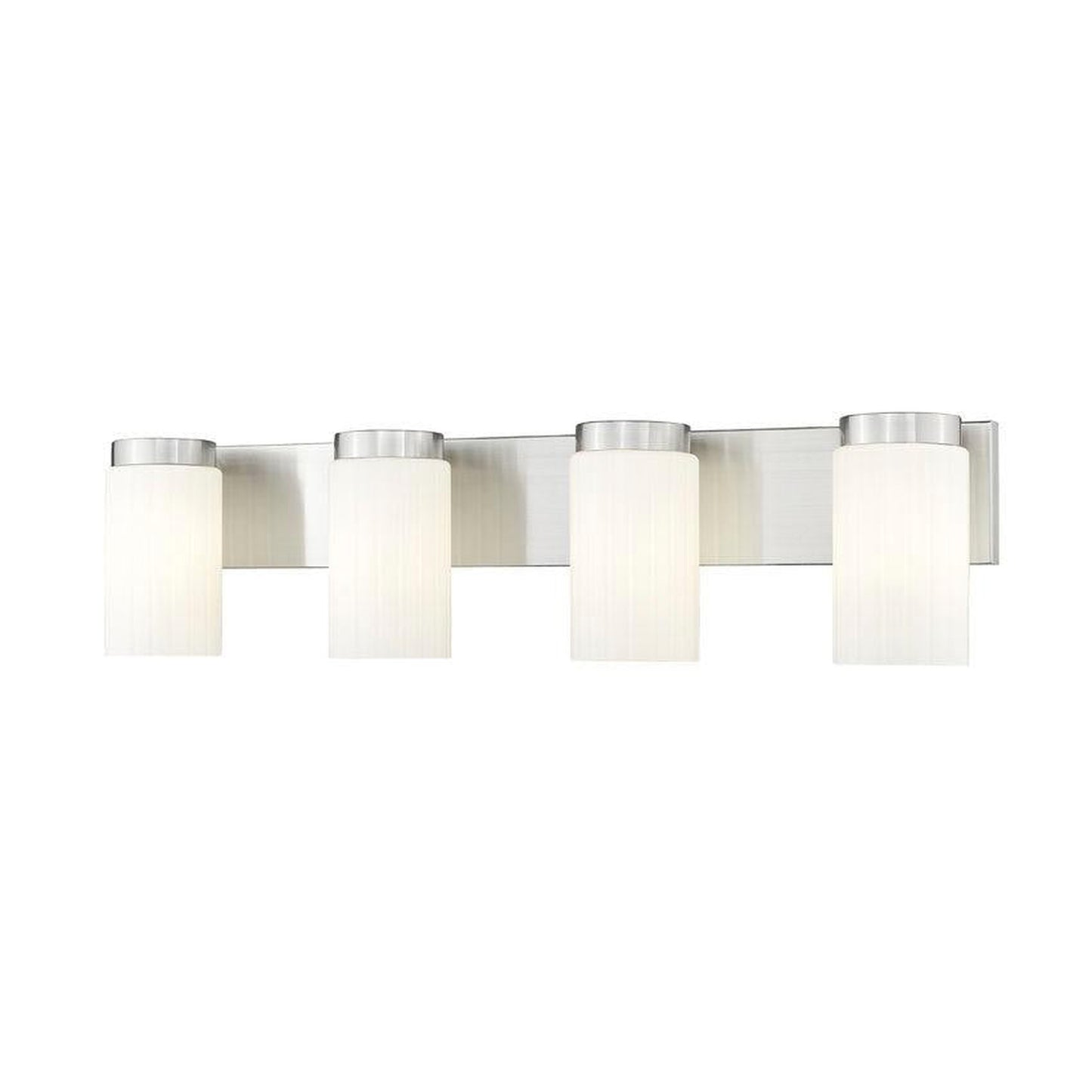 Z-Lite Burk 30" 4-Light Brushed Nickel Steel Vanity Light With Gloss Opal Glass Shade