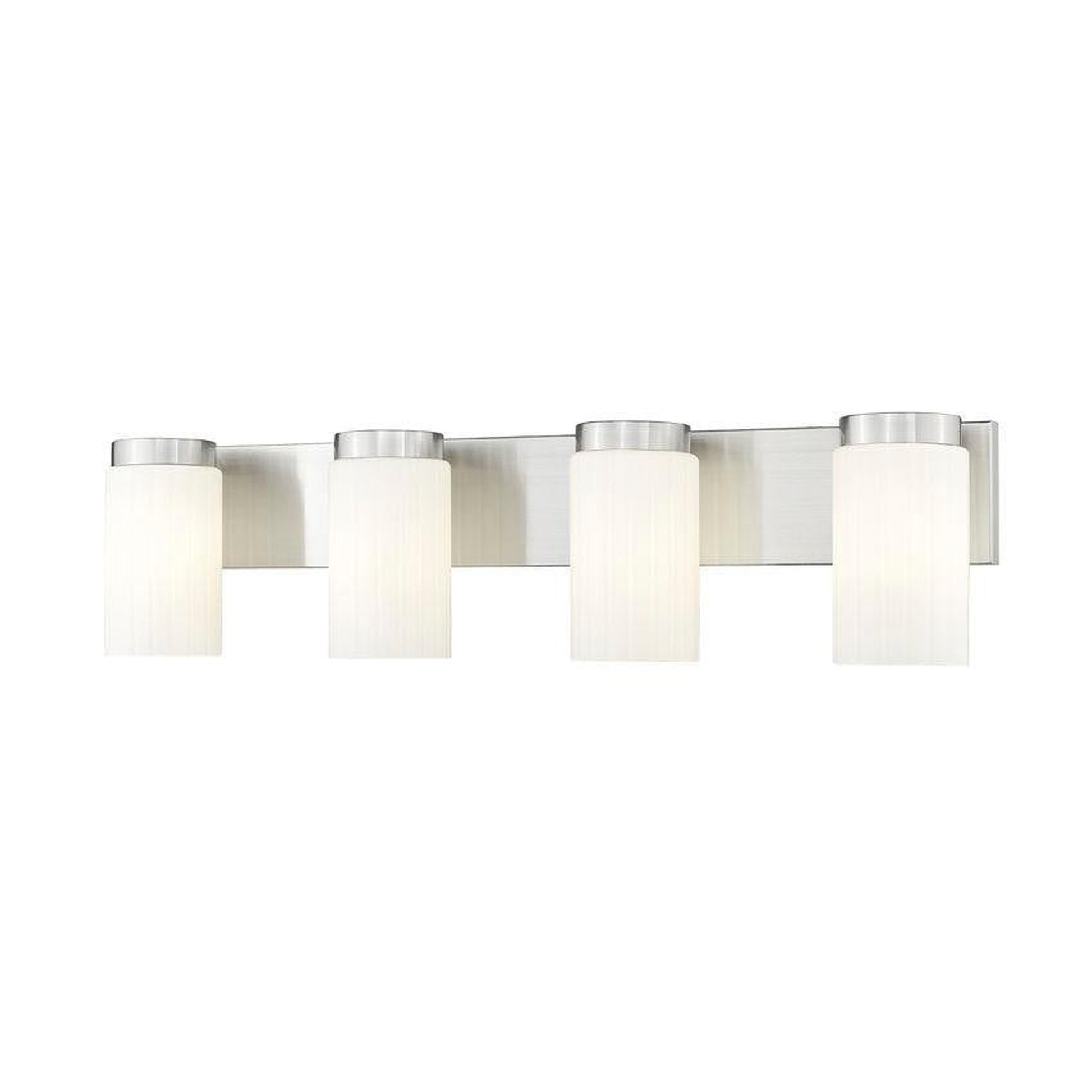 Z-Lite Burk 30" 4-Light Brushed Nickel Steel Vanity Light With Gloss Opal Glass Shade