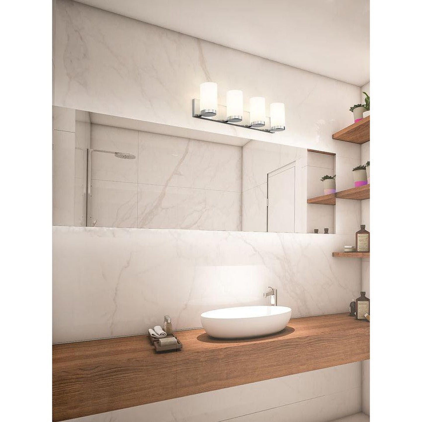 Z-Lite Burk 30" 4-Light Chrome Steel Vanity Light With Gloss Opal Glass Shade
