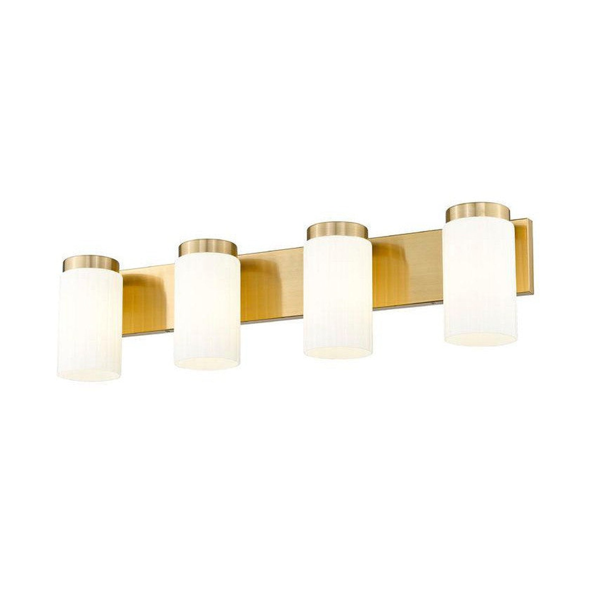 Z-Lite Burk 30" 4-Light Luxe Gold Steel Vanity Light With Gloss Opal Glass Shade