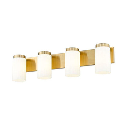 Z-Lite Burk 30" 4-Light Luxe Gold Steel Vanity Light With Gloss Opal Glass Shade