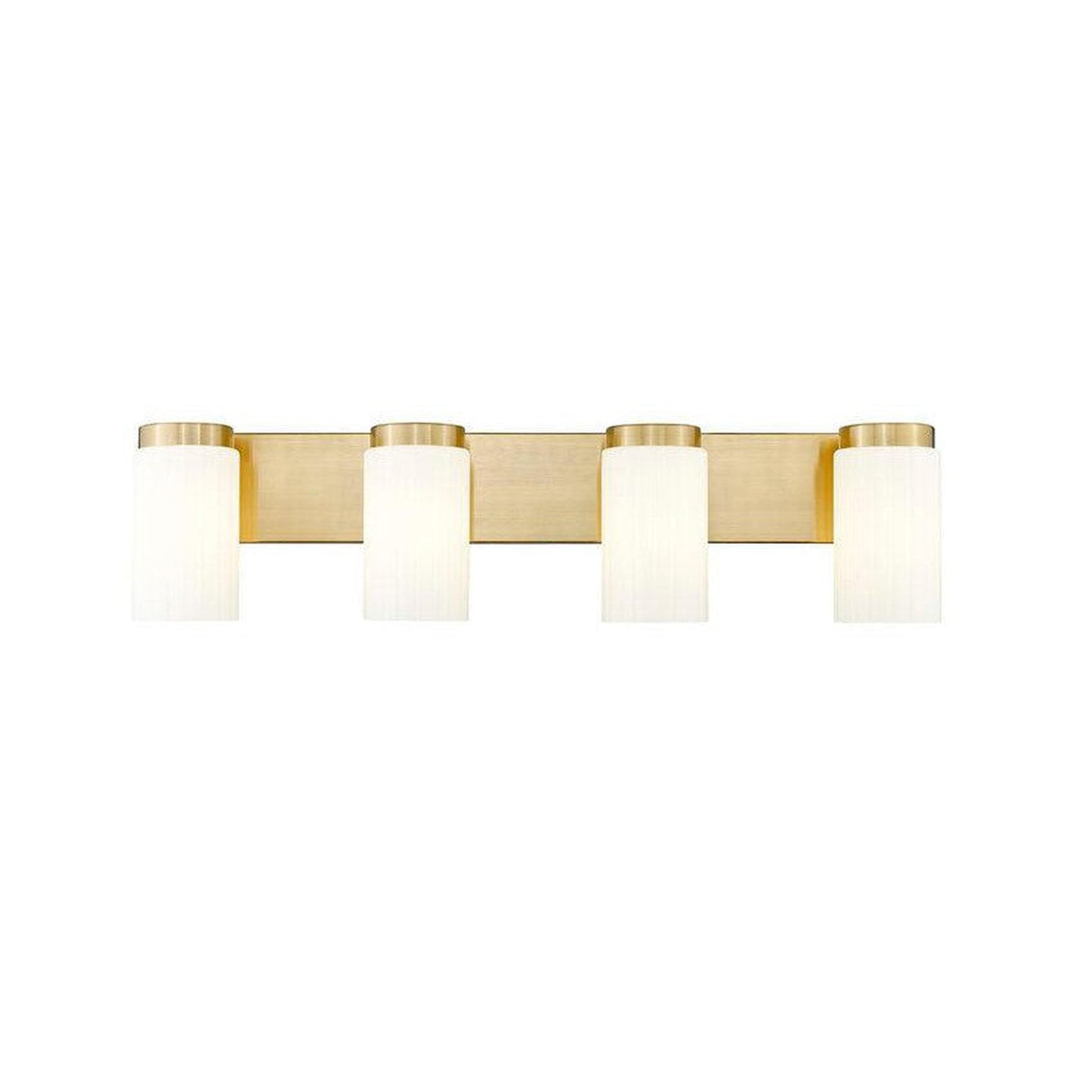 Z-Lite Burk 30" 4-Light Luxe Gold Steel Vanity Light With Gloss Opal Glass Shade