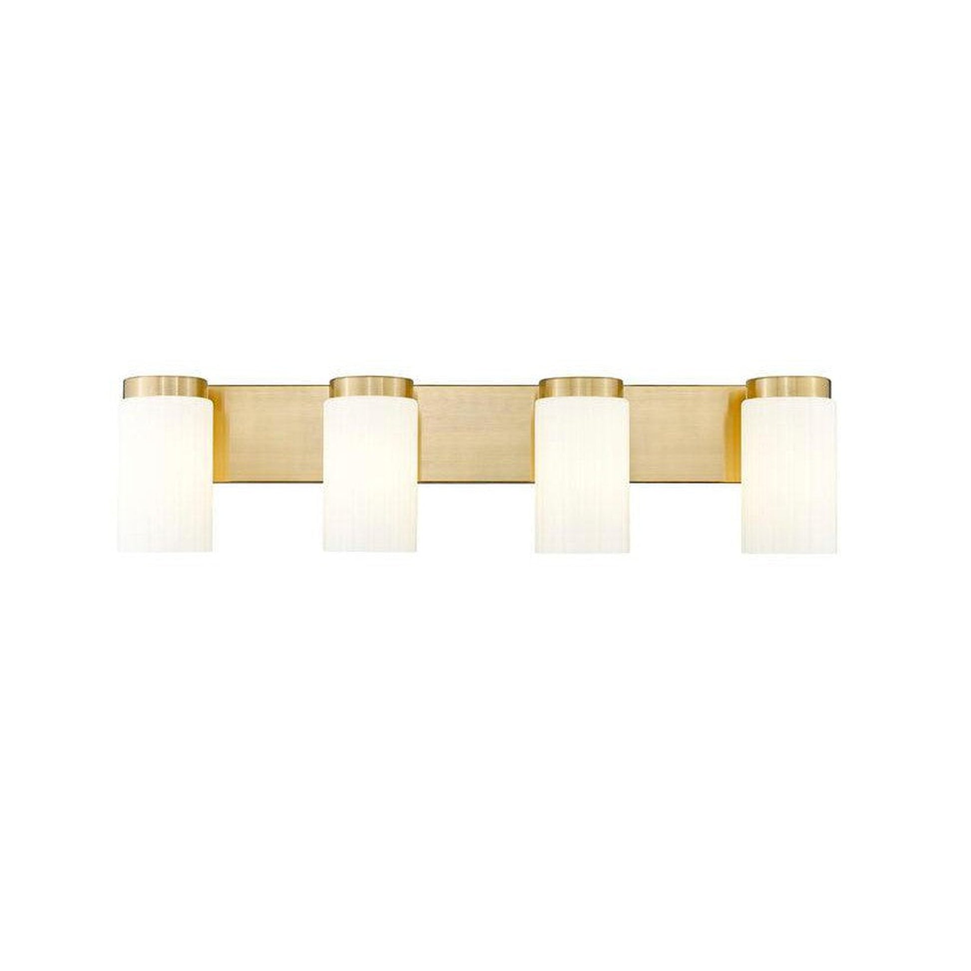 Z-Lite Burk 30" 4-Light Luxe Gold Steel Vanity Light With Gloss Opal Glass Shade
