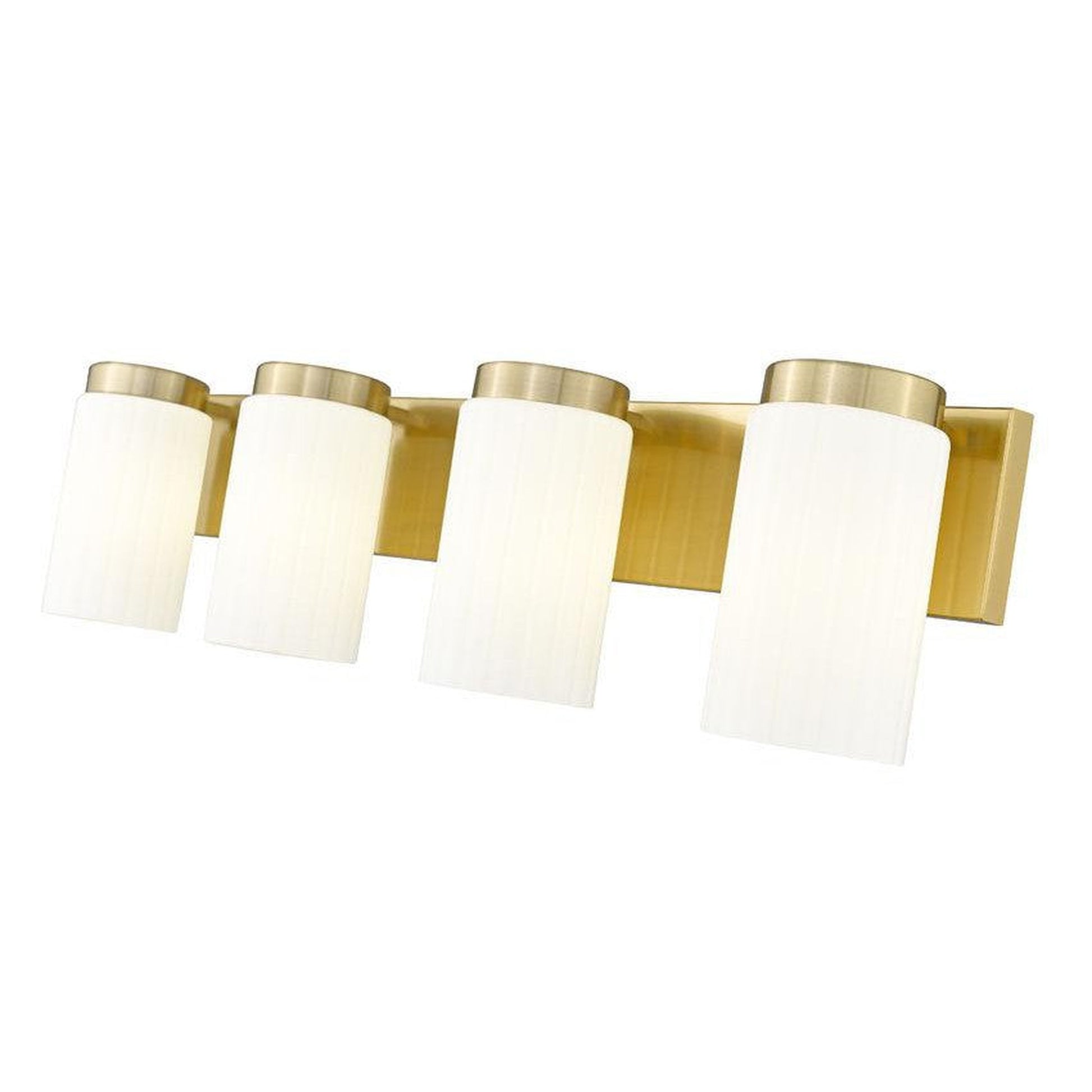 Z-Lite Burk 30" 4-Light Luxe Gold Steel Vanity Light With Gloss Opal Glass Shade