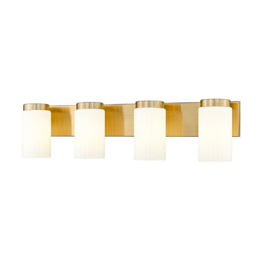 Z-Lite Burk 30" 4-Light Luxe Gold Steel Vanity Light With Gloss Opal Glass Shade