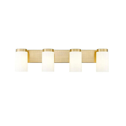 Z-Lite Burk 30" 4-Light Luxe Gold Steel Vanity Light With Matte Opal Glass Shade