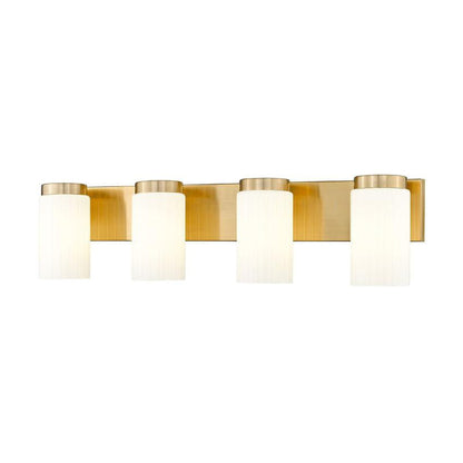 Z-Lite Burk 30" 4-Light Luxe Gold Steel Vanity Light With Matte Opal Glass Shade