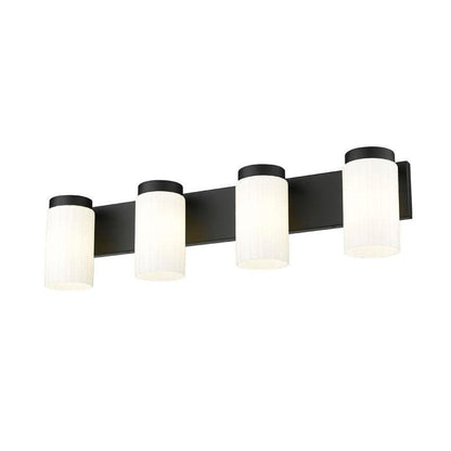 Z-Lite Burk 30" 4-Light Matte Black Steel Vanity Light With Gloss Opal Glass Shade