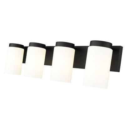 Z-Lite Burk 30" 4-Light Matte Black Steel Vanity Light With Gloss Opal Glass Shade