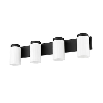 Z-Lite Burk 30" 4-Light Matte Black Steel Vanity Light With Gloss Opal Glass Shade