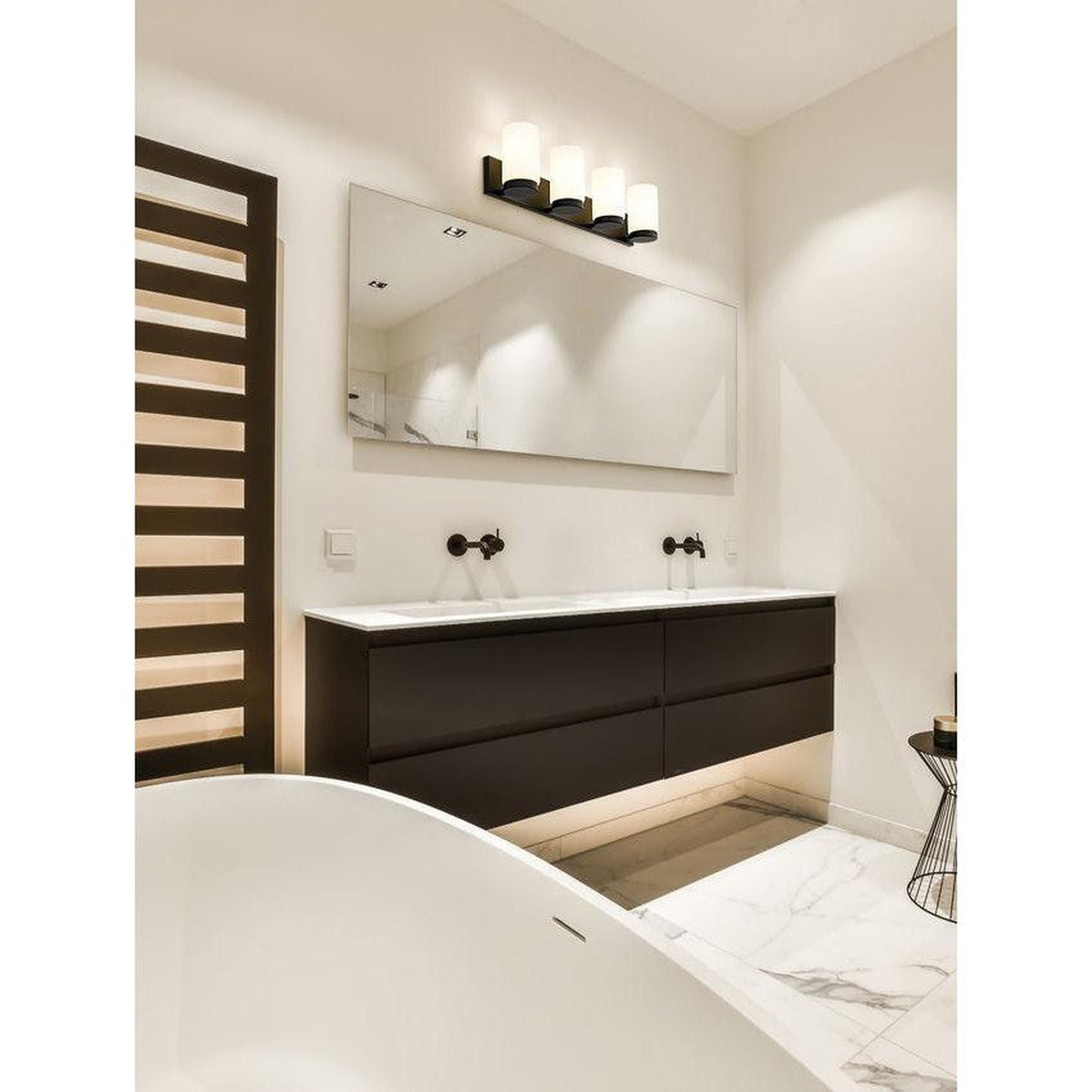 Z-Lite Burk 30" 4-Light Matte Black Steel Vanity Light With Gloss Opal Glass Shade