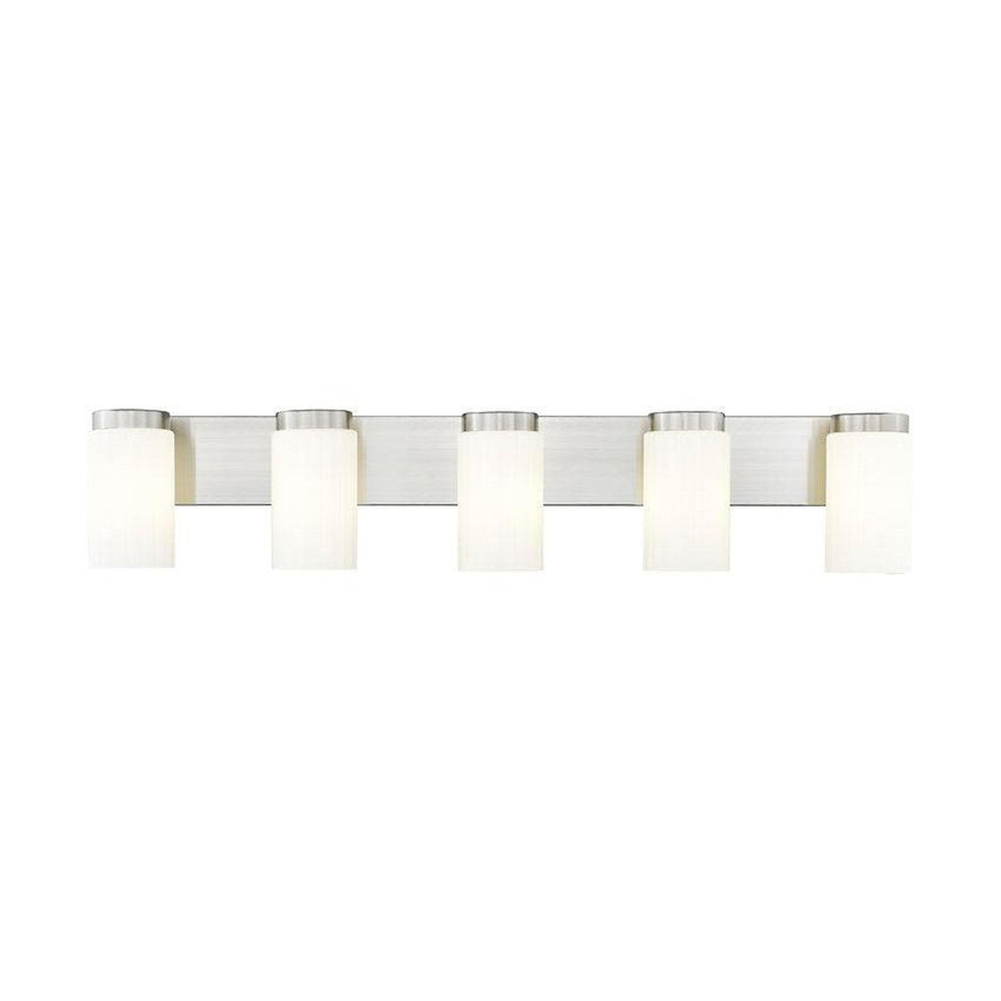 Z-Lite Burk 38" 5-Light Brushed Nickel Steel Vanity Light With Gloss Opal Glass Shade