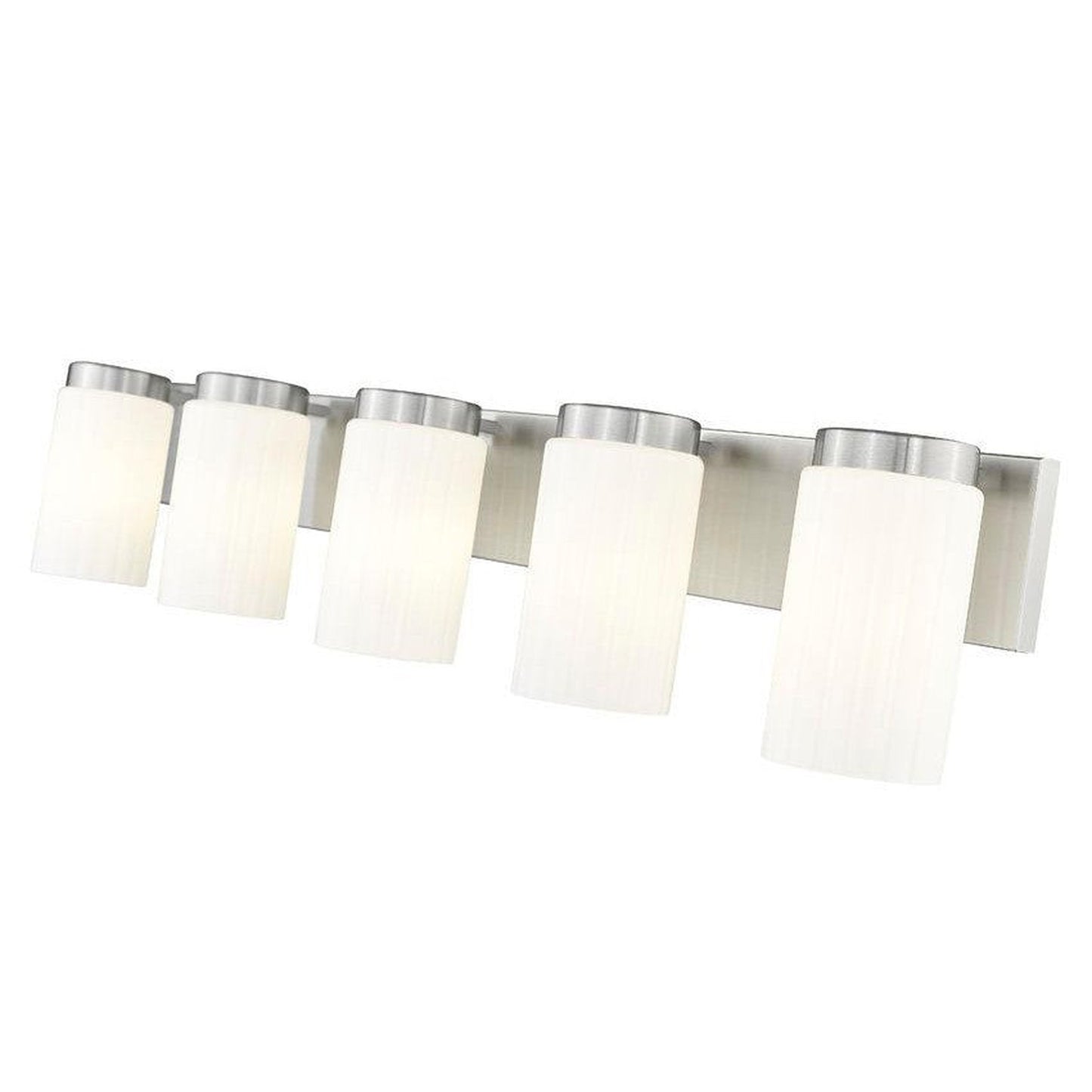 Z-Lite Burk 38" 5-Light Brushed Nickel Steel Vanity Light With Gloss Opal Glass Shade