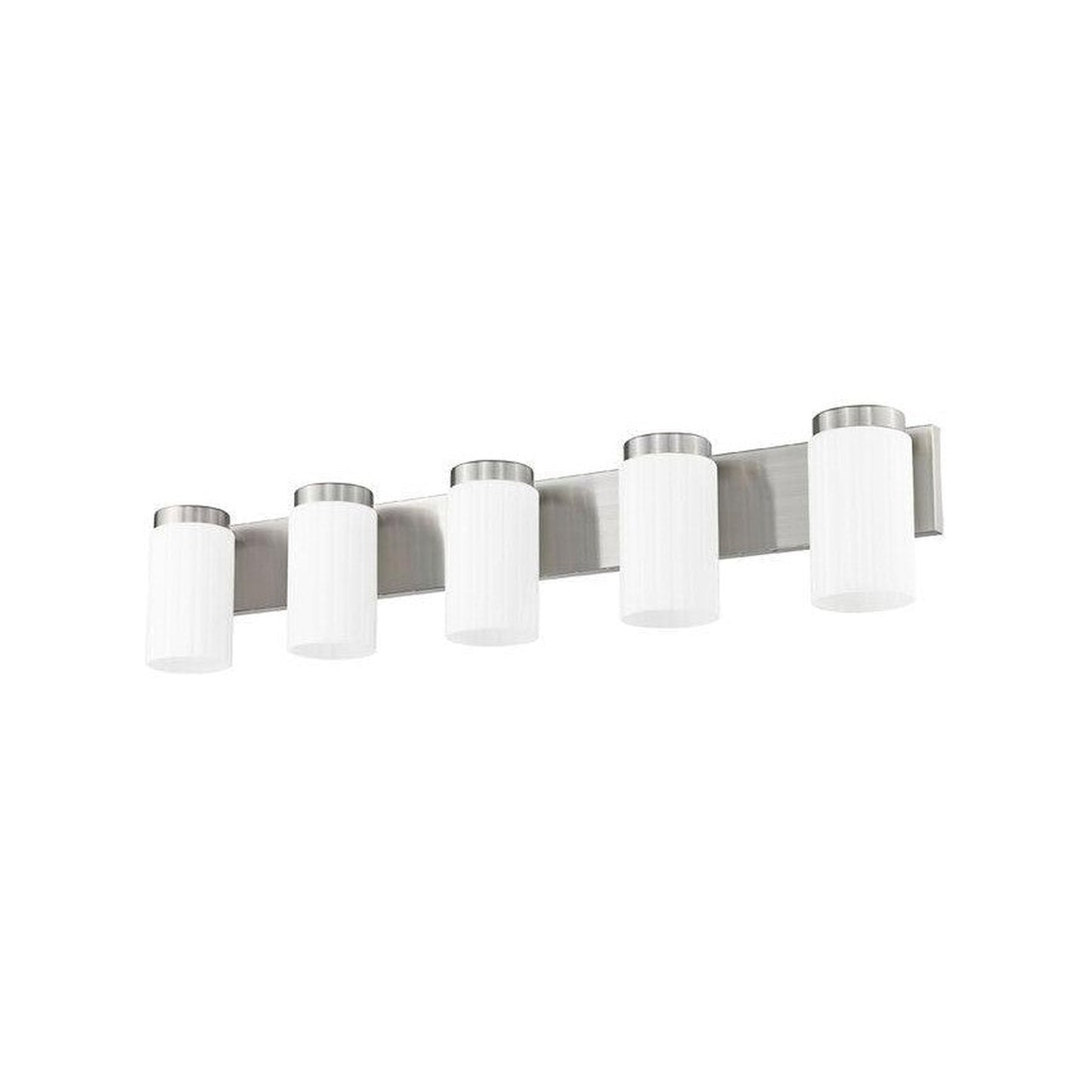 Z-Lite Burk 38" 5-Light Brushed Nickel Steel Vanity Light With Gloss Opal Glass Shade