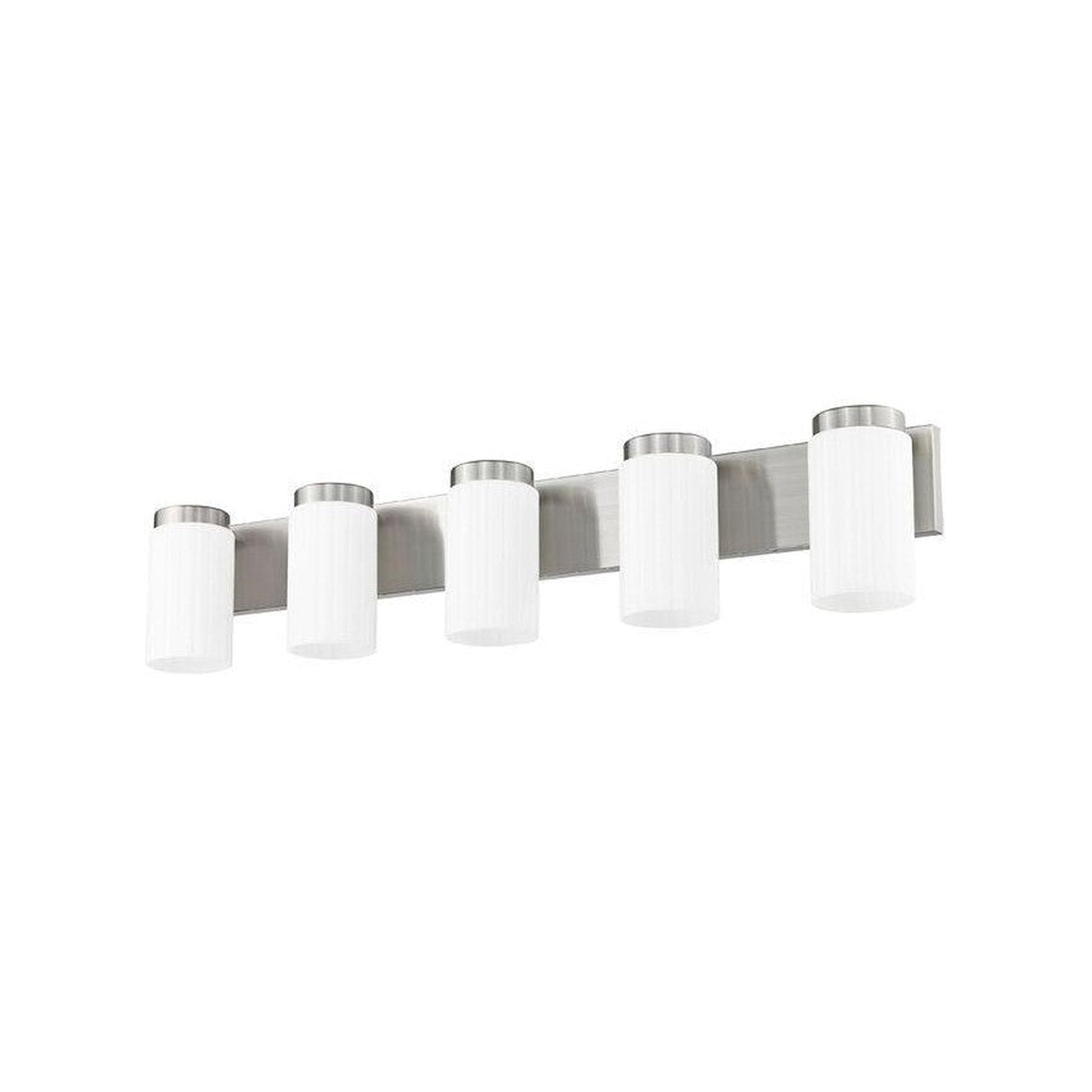 Z-Lite Burk 38" 5-Light Brushed Nickel Steel Vanity Light With Gloss Opal Glass Shade