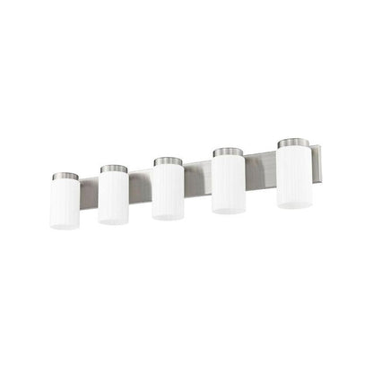 Z-Lite Burk 38" 5-Light Brushed Nickel Steel Vanity Light With Gloss Opal Glass Shade