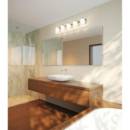 Z-Lite Burk 38" 5-Light Brushed Nickel Steel Vanity Light With Gloss Opal Glass Shade