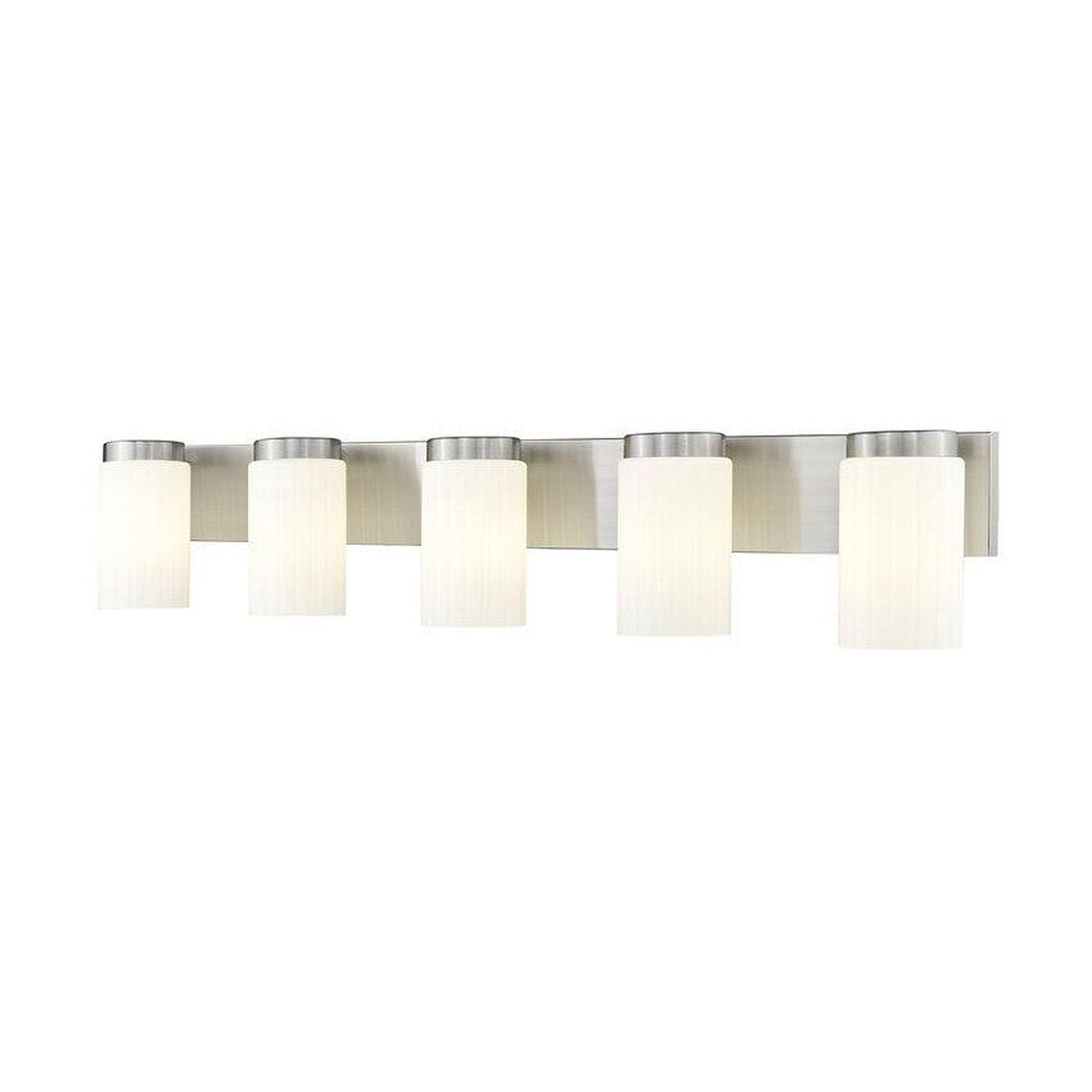 Z-Lite Burk 38" 5-Light Brushed Nickel Steel Vanity Light With Gloss Opal Glass Shade