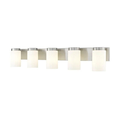 Z-Lite Burk 38" 5-Light Brushed Nickel Steel Vanity Light With Gloss Opal Glass Shade