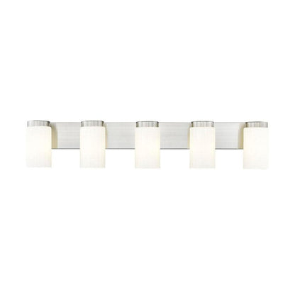 Z-Lite Burk 38" 5-Light Brushed Nickel Steel Vanity Light With Matte Opal Glass Shade