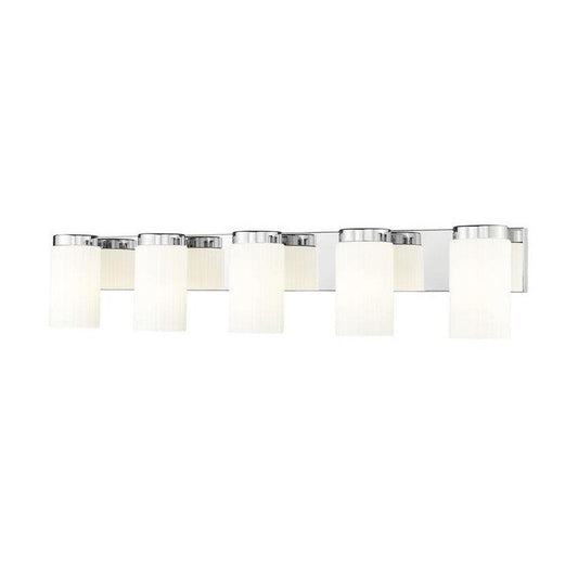 Z-Lite Burk 38" 5-Light Chrome Steel Vanity Light With Gloss Opal Glass Shade