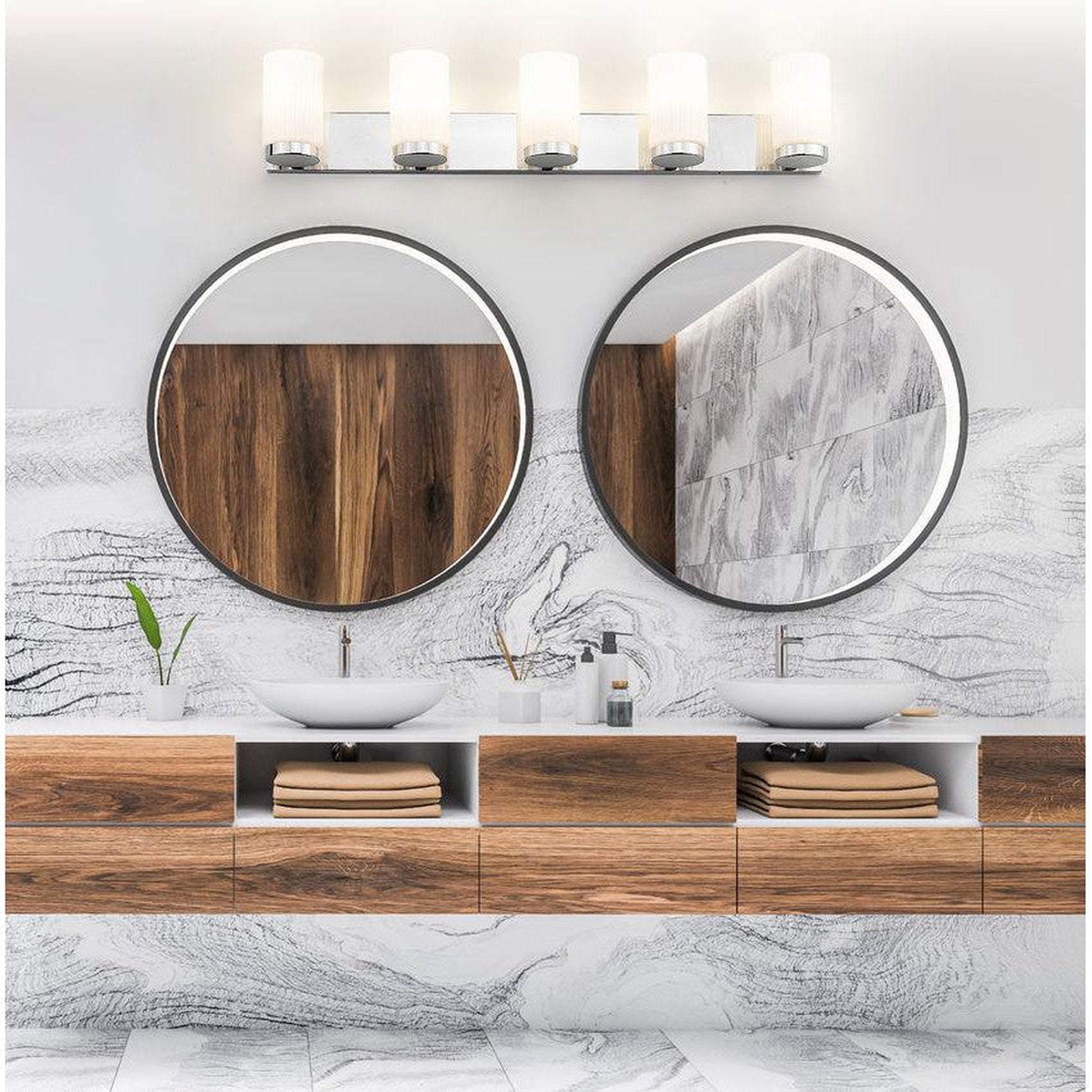 Z-Lite Burk 38" 5-Light Chrome Steel Vanity Light With Matte Opal Glass Shade