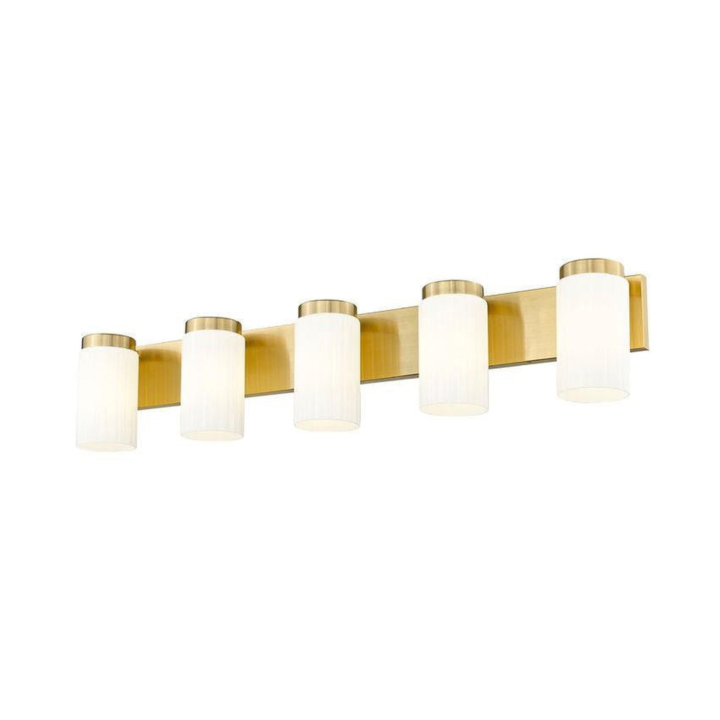 Z-Lite Burk 38" 5-Light Luxe Gold Steel Vanity Light With Gloss Opal Glass Shade